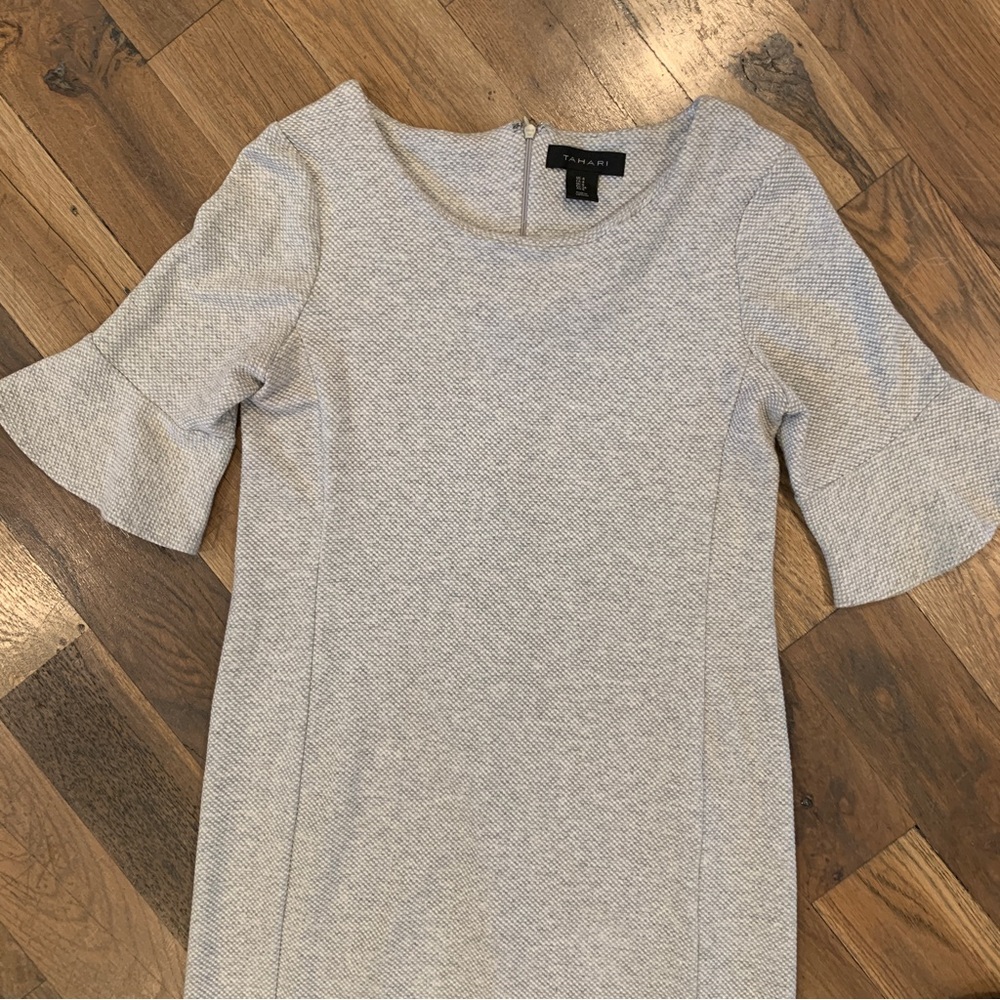Tahari Womens Gray Round Neck Bell Ruffle Sleeve Dress Size 4 - Picture 7 of 10